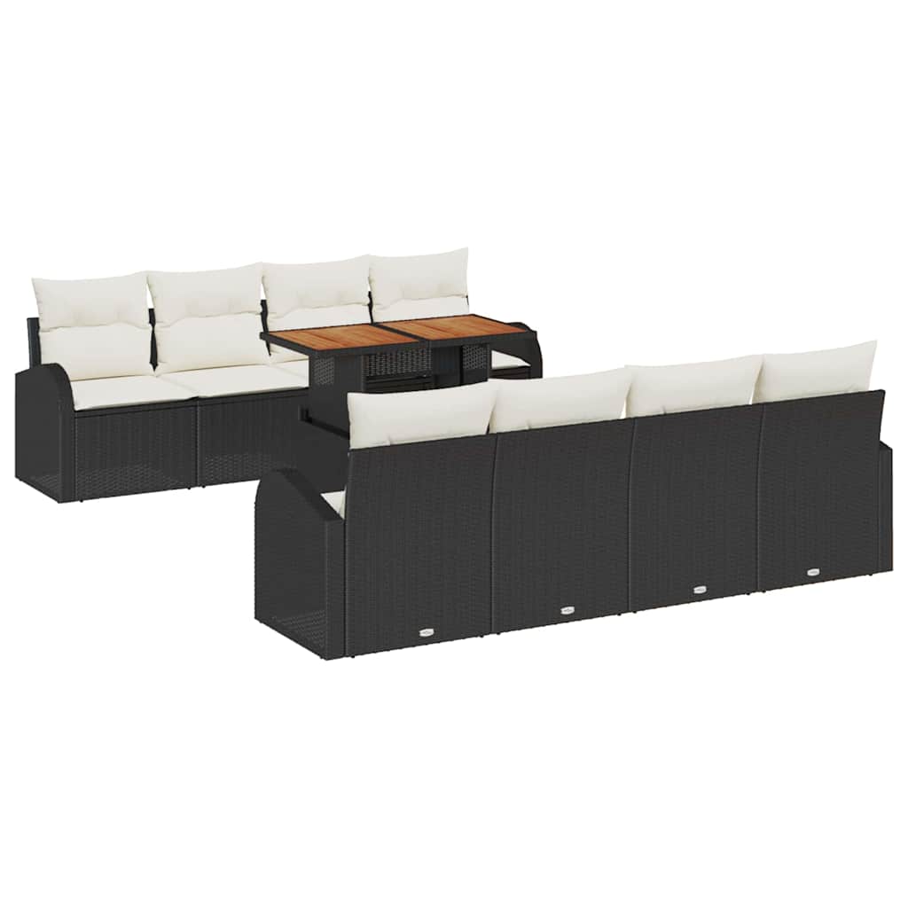 Garten-Sofa-Set mit Speicher 9 pcs Schwarz Poly Rattan